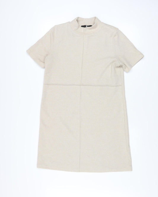 V by Very Women Beige Knee Length Shift Dress Size 12 Short Sleeve