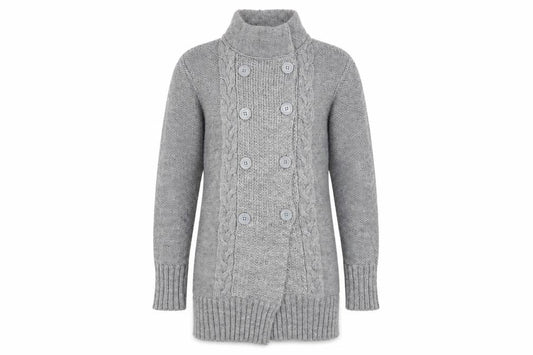Front view of St. Bernard for Dunnes Men’s Grey Cable-Knit Button Cardigan Large