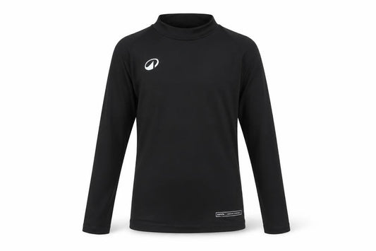 Front view of Decathlon boys’ black long sleeve athletic mock neck top 8-9 years