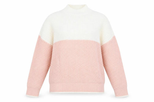 New Look Women's Pink & White Chunky Knit Mock Neck Jumper Size L