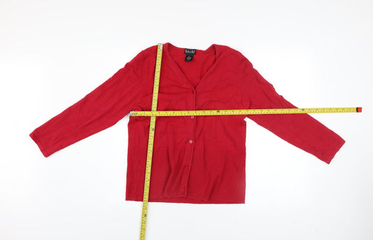 Rafaella Women's Red Cotton Blend V-Neck Button Cardigan Size L