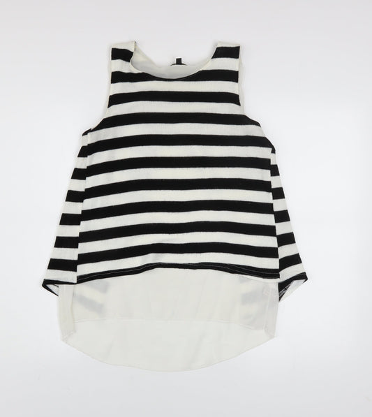 QED London Women's Black White Striped Sleeveless Top UK 12