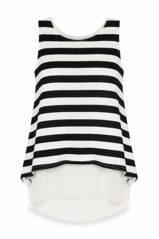 QED London Women's Black White Striped Sleeveless Top UK 12