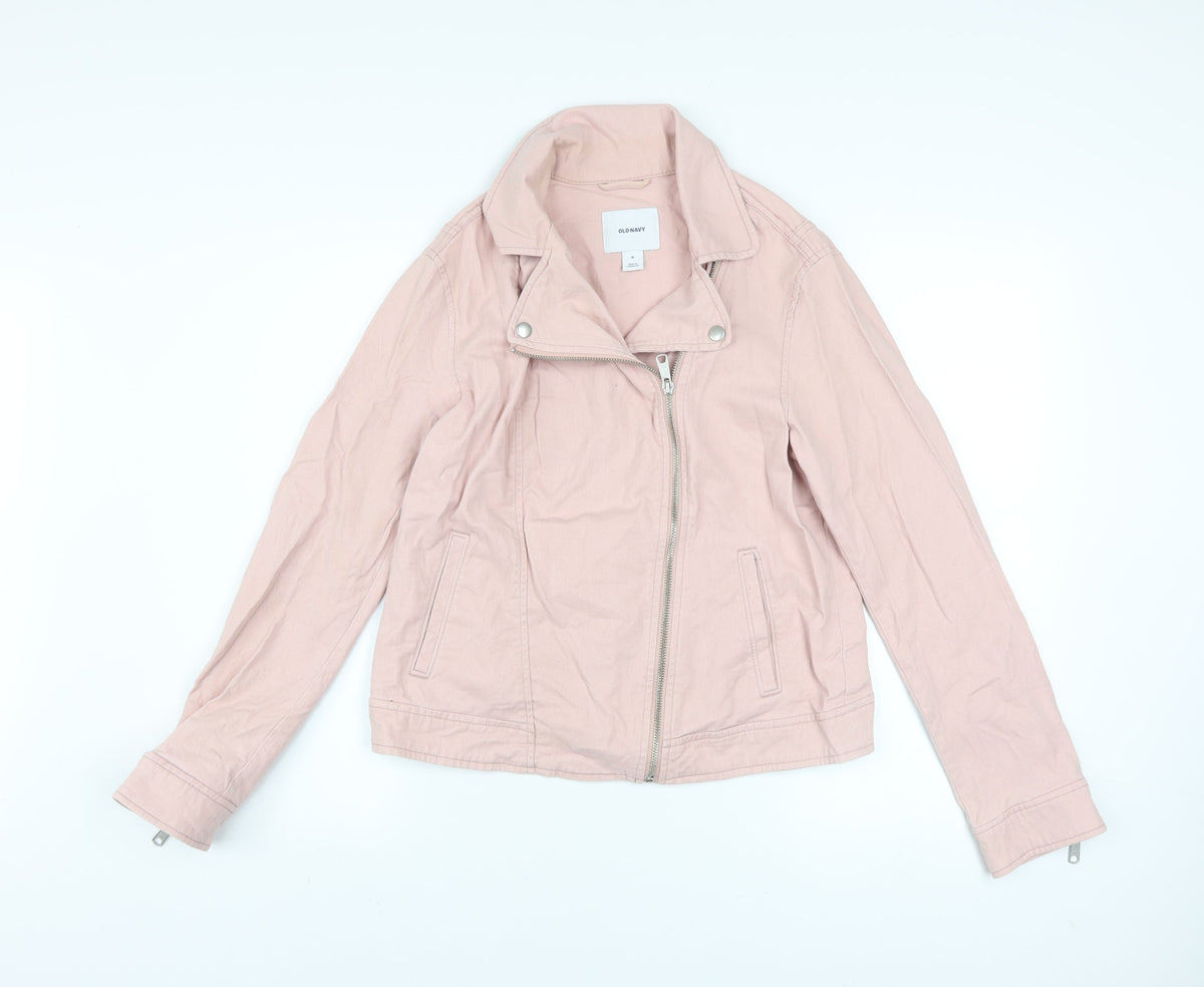 Old Navy Women Pink Cotton Blend Biker Jacket Size M