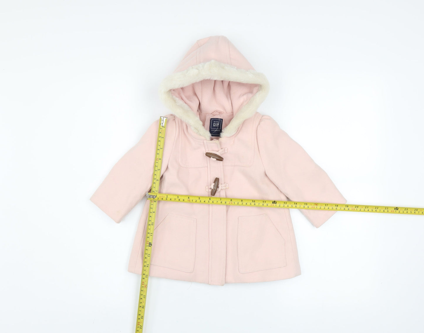 Baby GAP Girls Pink Faux Fur Hood Duffle Coat 18-24 Months Lined Winter