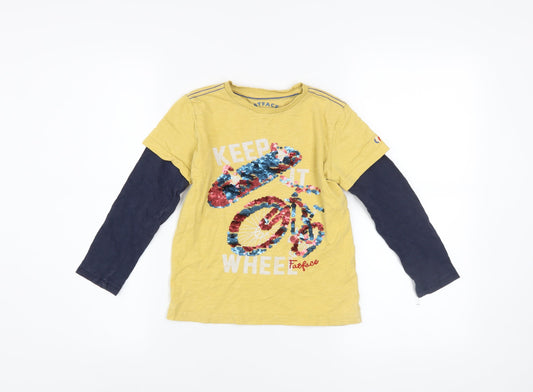 FatFace Boys Yellow Sequin Bike Long Sleeve T-Shirt 6-7 Years