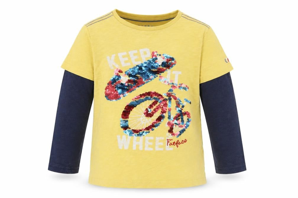FatFace Boys Yellow Sequin Bike Long Sleeve T-Shirt 6-7 Years