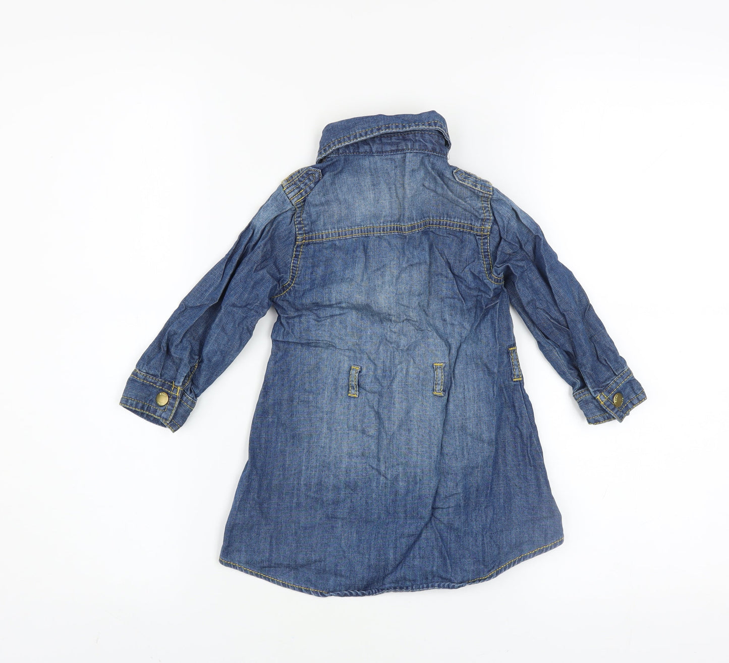 Next Girls Blue Denim Shirt Dress 18-24 Months Long Sleeve Belted