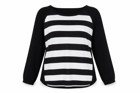 Oasis Women Black Striped 3/4 Sleeve Boat Neck Pullover Jumper S