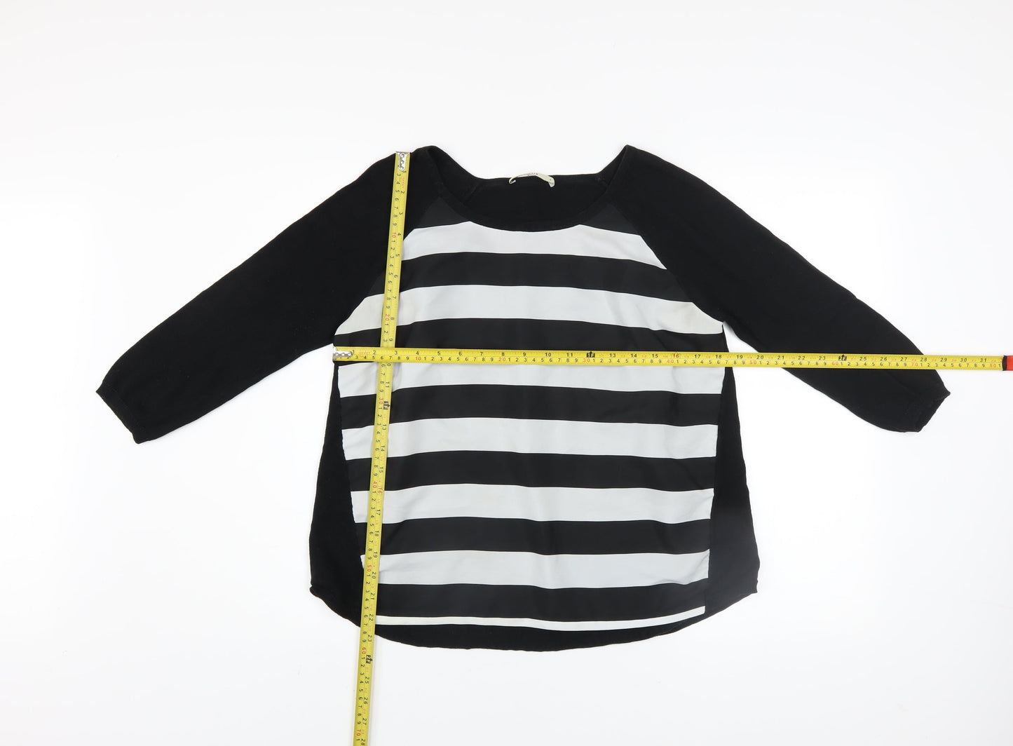 Oasis Women Black Striped 3/4 Sleeve Boat Neck Pullover Jumper S