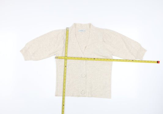 Gallery Womens Beige 3/4 Sleeve V-Neck Knit Cardigan Size M