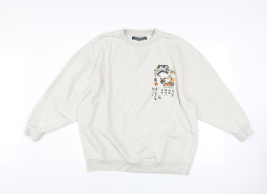 Primark Men Beige Hokusai Graphic Pullover Sweatshirt Size S