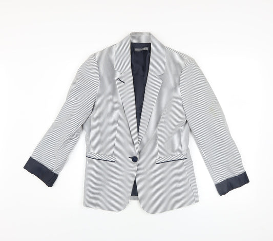 Atmosphere Women Blue Striped Blazer Size 12 Classic Work Jacket