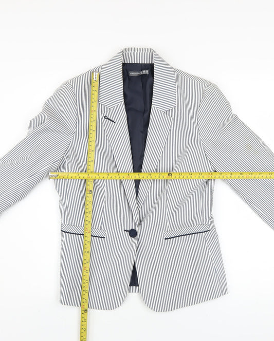Atmosphere Women Blue Striped Blazer Size 12 Classic Work Jacket
