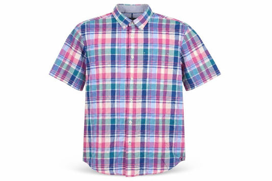 Marks and Spencer Blue Harbour Men's Multicoloured Check Cotton Short Sleeve Shirt L