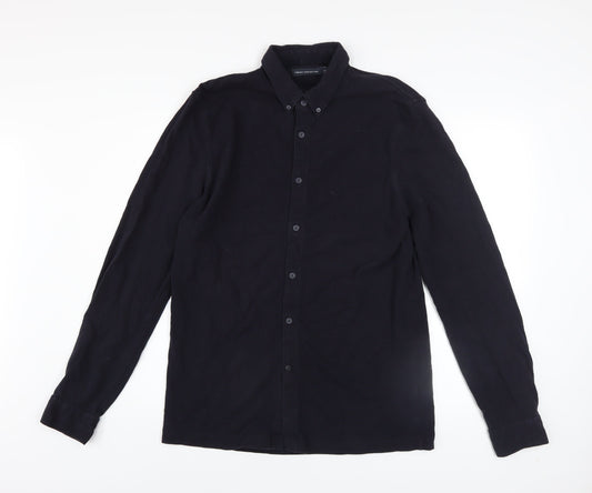 French Connection Men's Black Cotton Long Sleeve Button-Up Shirt M