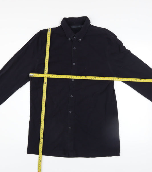 French Connection Men's Black Cotton Long Sleeve Button-Up Shirt M