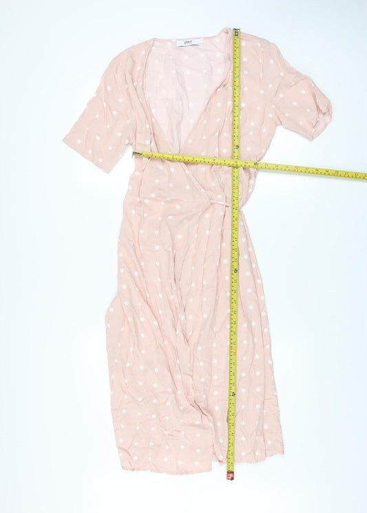 ONLY Women Pink Polka Dot Wrap Midi Dress S
