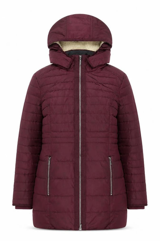 Soya Concept Women’s Red Hooded Puffer Jacket Size M Full Zip Mid-Length