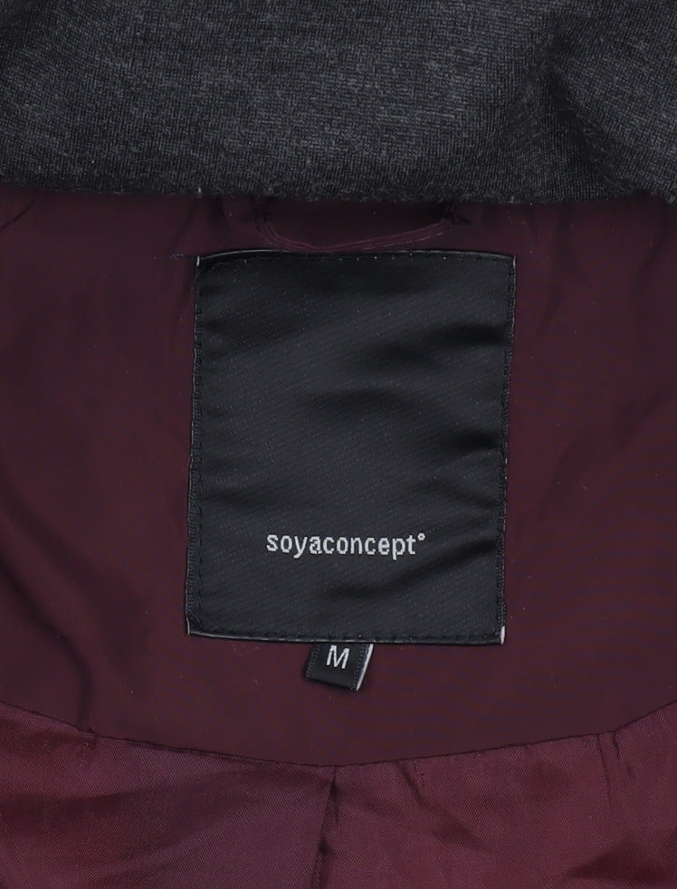 Soya Concept Women’s Red Hooded Puffer Jacket Size M Full Zip Mid-Length