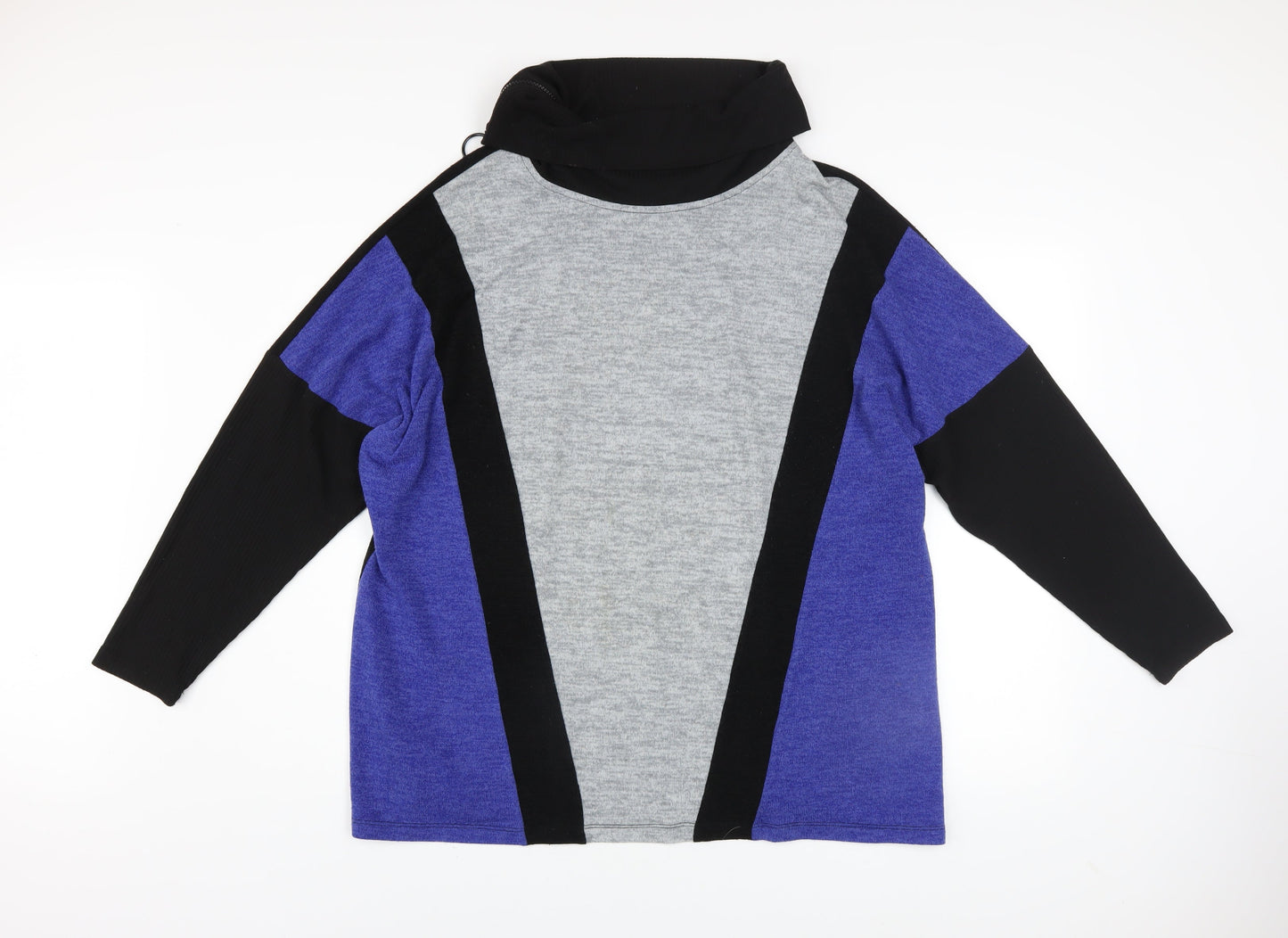 ORA Women's Black Grey Blue Roll Neck Geometric Wool Jumper Size 4 Plus