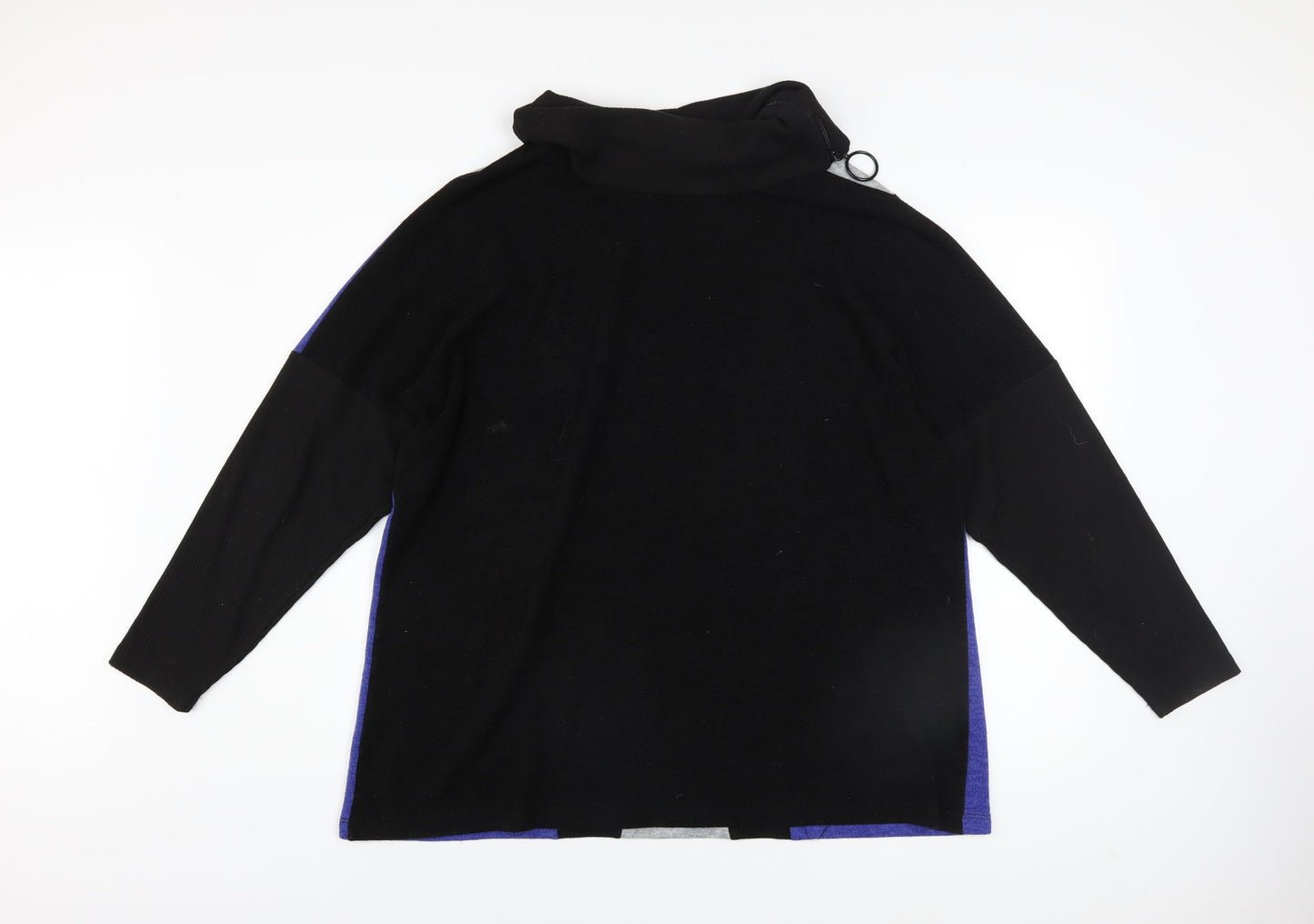 ORA Women's Black Grey Blue Roll Neck Geometric Wool Jumper Size 4 Plus