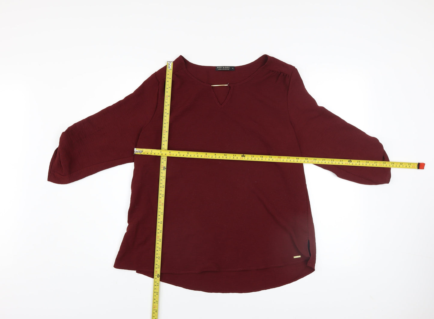 Body & Soul Women's Red 3/4 Sleeve V-Neck Blouse Size M