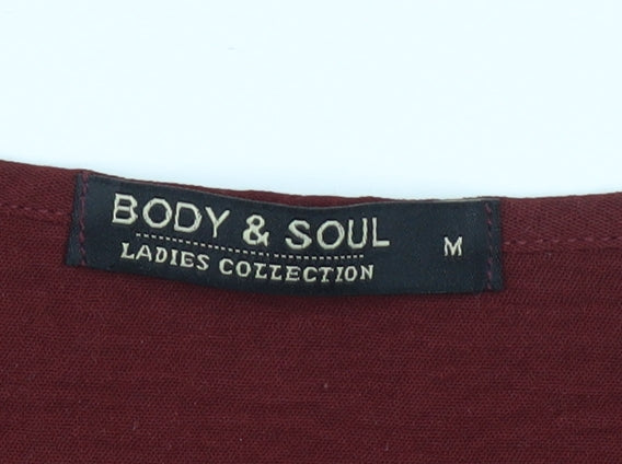 Body & Soul Women's Red 3/4 Sleeve V-Neck Blouse Size M
