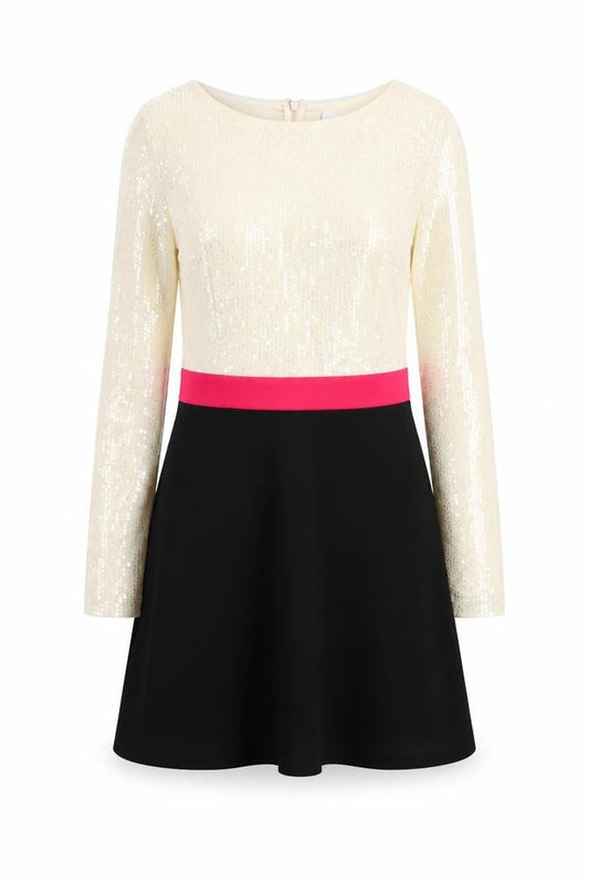 Fearne Cotton Women's Beige Black Pink Fit & Flare Sequin Dress Size 12