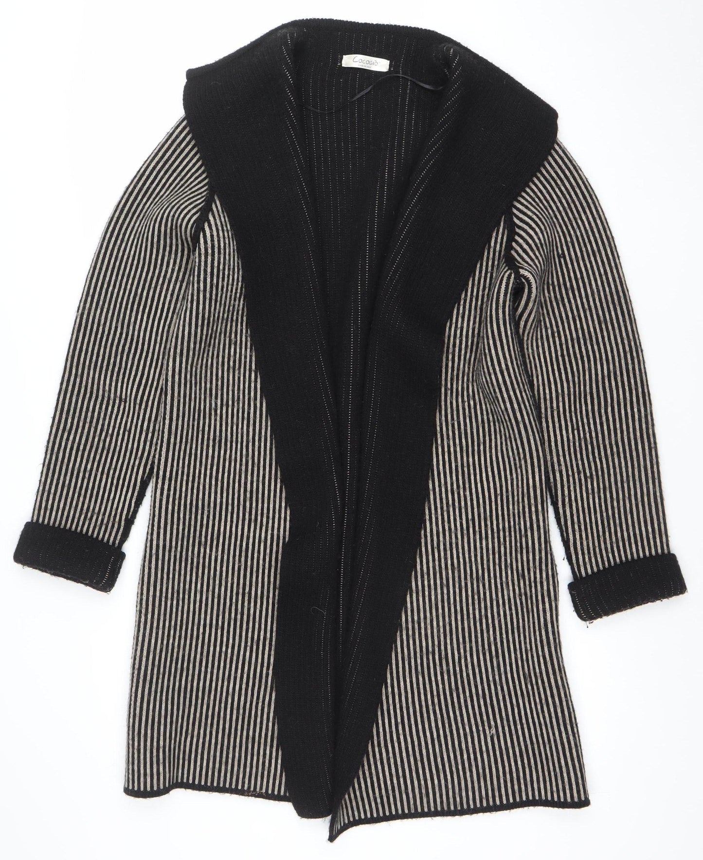 Cocogio Womens Black Striped Long Sleeve Open Cardigan UK 14