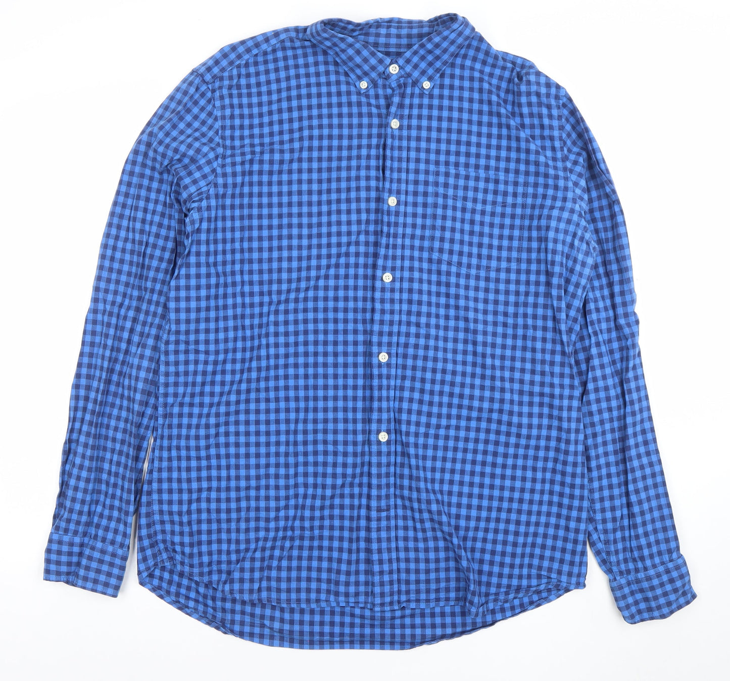 GAP Men’s Blue Check Long Sleeve Button-Up Shirt Size L Classic Fit