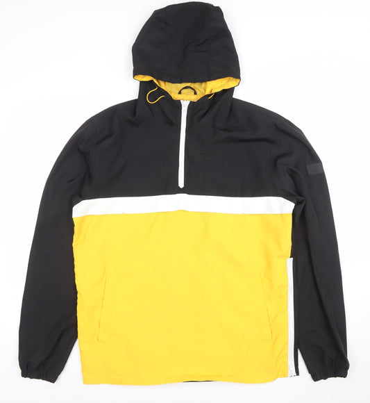 Jack & Jones Men's Black Yellow Core Hooded Windbreaker Jacket L