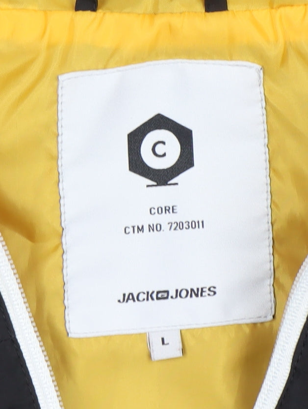 Jack & Jones Men's Black Yellow Core Hooded Windbreaker Jacket L