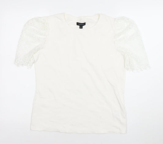 Blue Vanilla Women's White Lace Puff Sleeve Cotton T-Shirt Size L