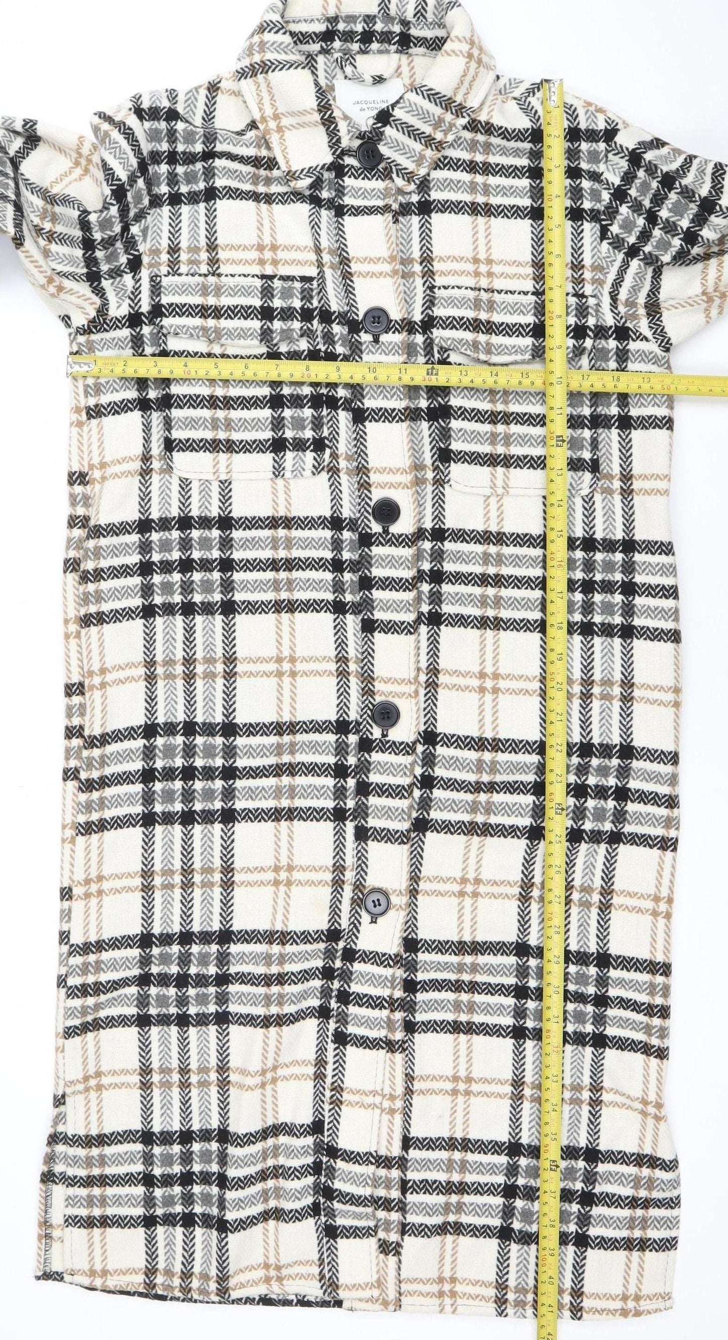 Jacqueline de Yong Women’s Beige Check Long Sleeve Overcoat Size S