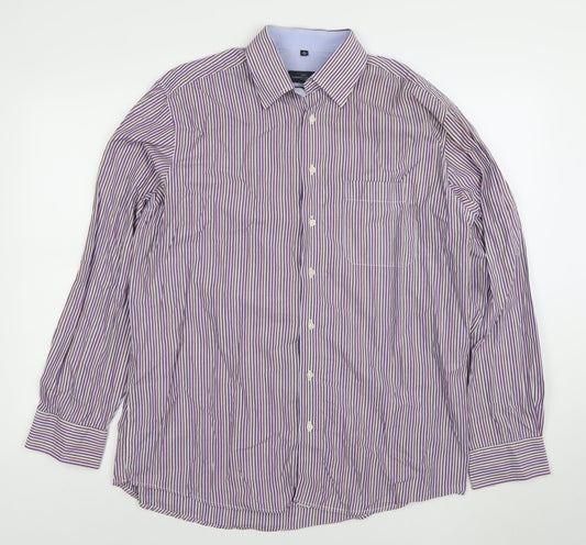 Lorenzo Calvino Men's Purple Striped Long Sleeve Button-Up Shirt L 41 Easy Care