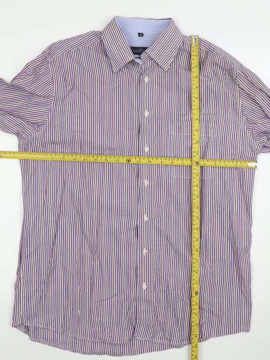 Lorenzo Calvino Men's Purple Striped Long Sleeve Button-Up Shirt L 41 Easy Care