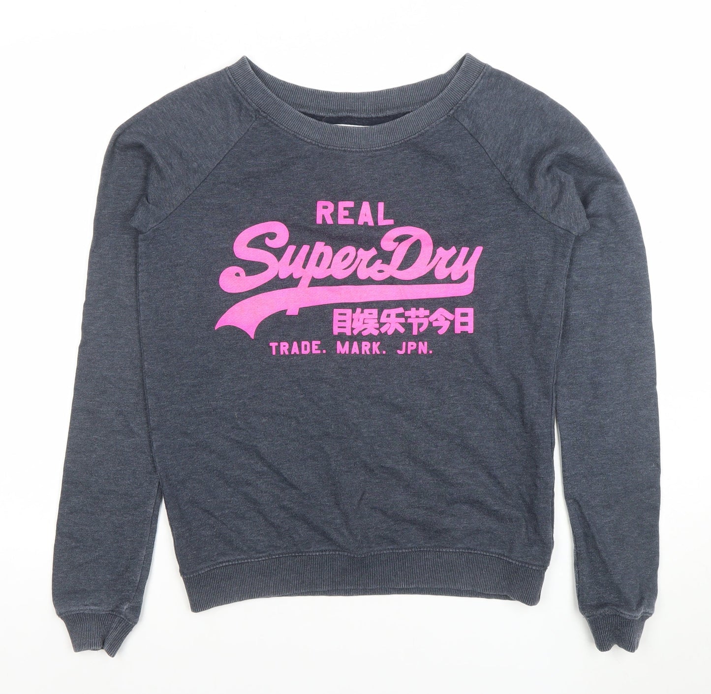 Superdry Womens Grey Pullover Sweatshirt Size S Logo Print Crew Neck