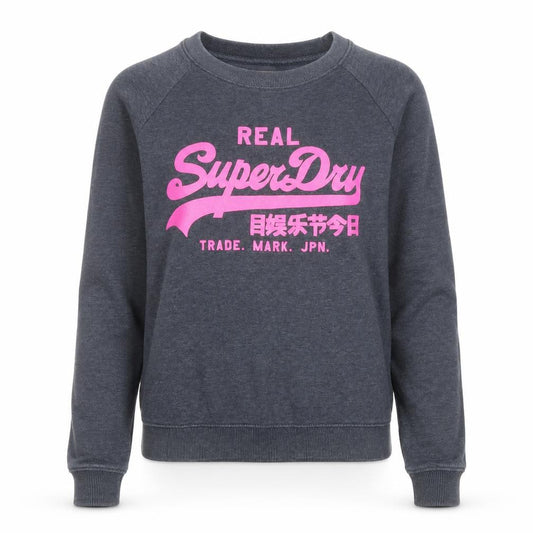 Superdry Womens Grey Pullover Sweatshirt Size S Logo Print Crew Neck