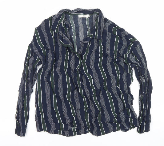 Mango Women’s Blue Striped Long Sleeve Button-Up Shirt Size 12