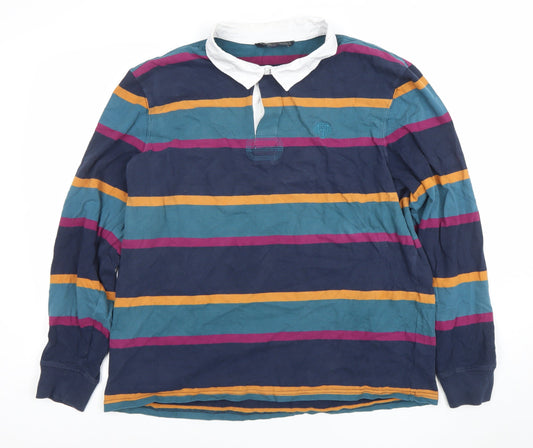 Paul Costelloe Men's Multicoloured Striped Long Sleeve Polo Shirt XL Cotton
