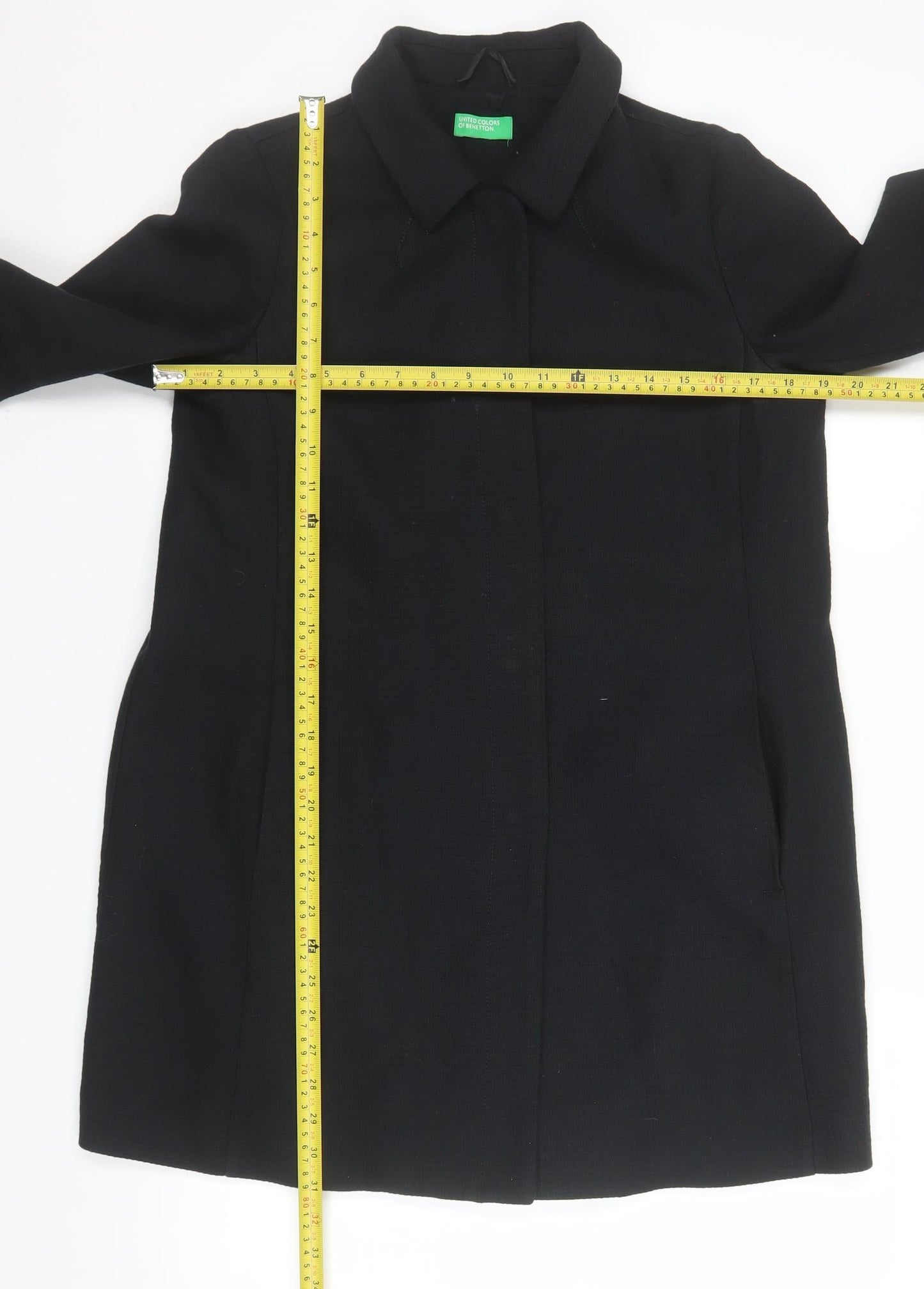 United Colors of Benetton Womens Black Cotton Mid-Length Coat Size 8