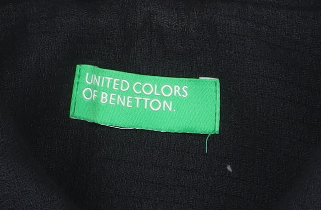 United Colors of Benetton Womens Black Cotton Mid-Length Coat Size 8