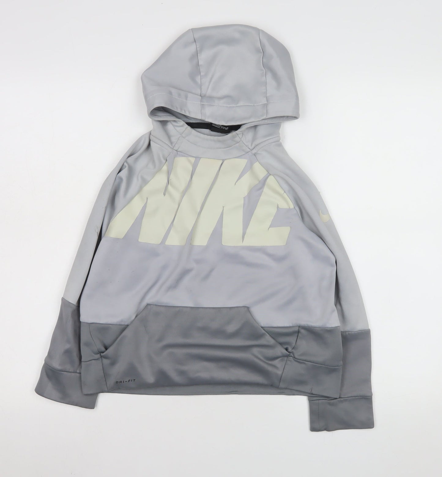 Nike Boys Grey Dri-Fit Pullover Hoodie 10-12 Years Regular Fit