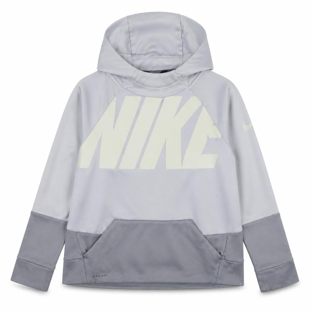 Front view of Nike boys’ grey dri-fit pullover hoodie 10-12 years regular fit
