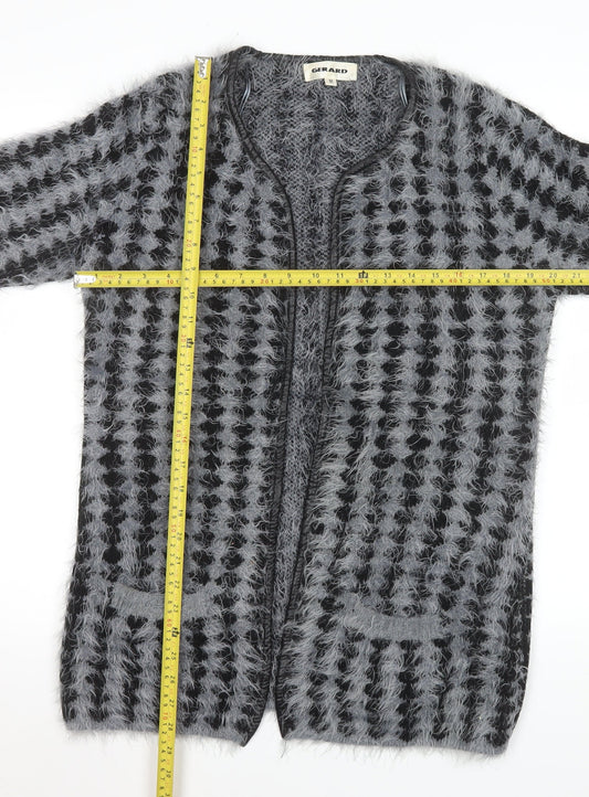 Gerard Womens Grey Black Fuzzy Knit Mid-Length Coatigan M