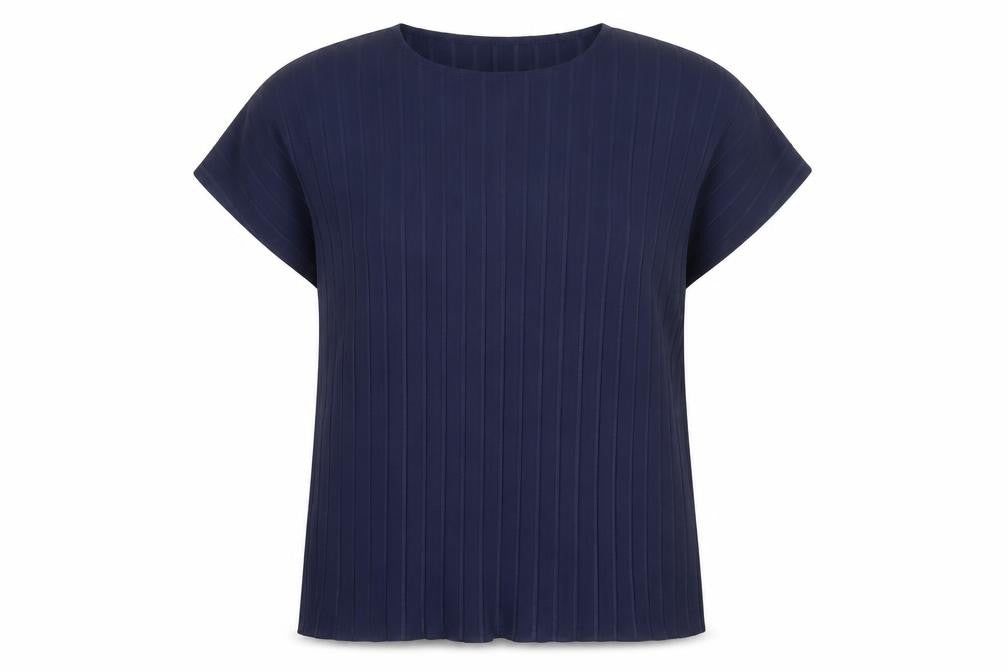 Front view of Gallery women’s blue short sleeve polyester blouse, size UK 16