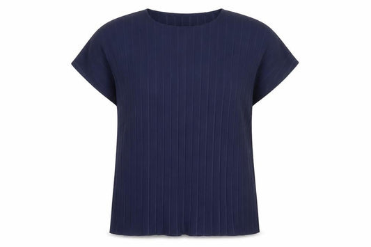 Front view of Gallery women’s blue short sleeve polyester blouse, size UK 16