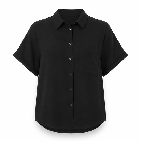 Amisu Womens Black Button-Up Short Sleeve Blouse M