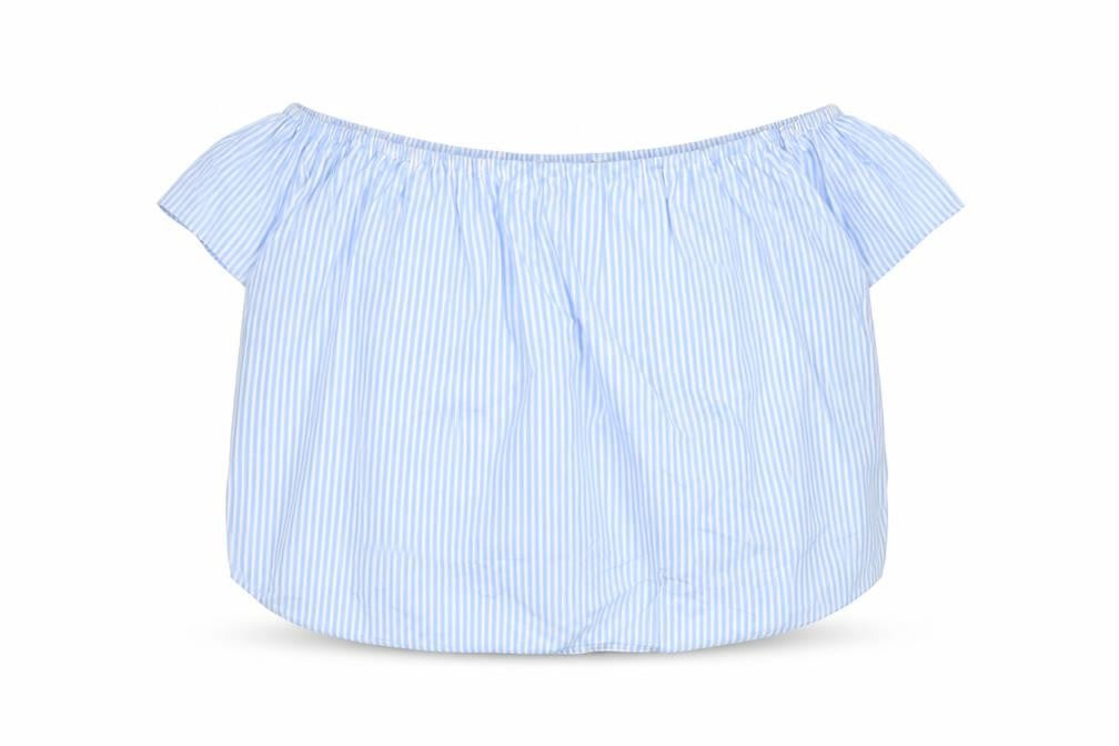 Zara Women Blue Striped Off Shoulder Blouse XS